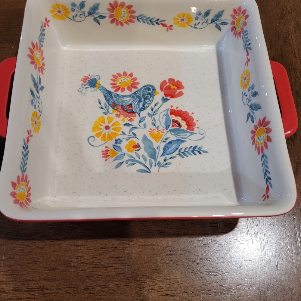Pioneer Woman Mazie Bird Square Stoneware Baking Casserole Dish 8X8 - Picture 2 of 8